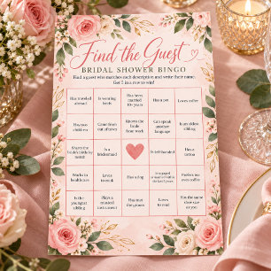 Blush Bloemige Vind de Gast Bruidsfeest Bingo Flyer