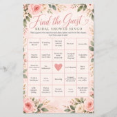 Blush Bloemige Vind de Gast Bruidsfeest Bingo Flyer (Voorkant)