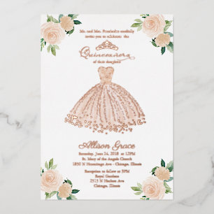Blush Bloemrijke Quinceanera Folie Uitnodiging