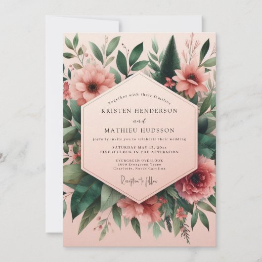 Blush Bloemstuk Bruiloft Kaart (Voorkant)