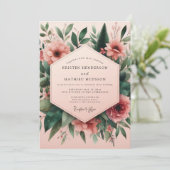 Blush Bloemstuk Bruiloft Kaart (Staand voorkant)