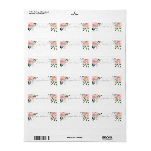 Blush Bloemstuk Gelieve te Bezorgen op de Bruiloft Etiket (Full Sheet)