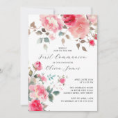 Blush bloesems eerste heilige communie kaart (Voorkant)