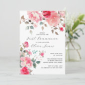 Blush bloesems eerste heilige communie kaart (Staand voorkant)