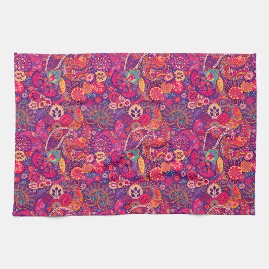 Blush Bloom: Artistiek Roze Tuin Patroon Theedoek (Horizontaal)