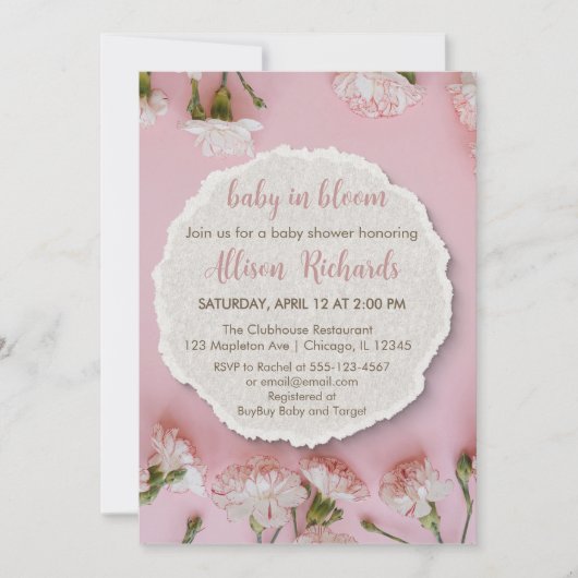 Blush Bloom Baby shower Uitnodiging | Elegant roze (Voorkant)