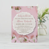 Blush Bloom Baby shower Uitnodiging | Elegant roze (Staand voorkant)