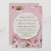 Blush Bloom Baby shower Uitnodiging | Elegant roze (Voorkant / Achterkant)