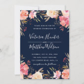 Blush Bloom Bloemen Huwelijksuitnodiging | Marineb Kaart (Voorkant)