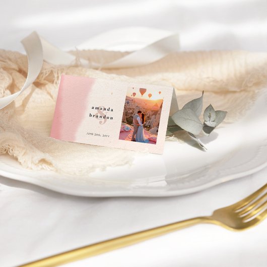 Blush & Bloom Bold Script Fotobruiloft gevouwen Plaatskaartje