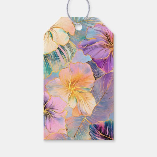 Blush Bloom Exotische Bladeren Bloemen Cadeaulabel (Voorkant)