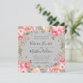 Blush Bloom Floral Wedding Invitation | Grijs Kaart (Staand voorkant)