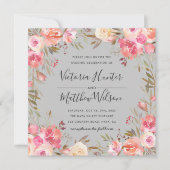 Blush Bloom Floral Wedding Invitation | Grijs Kaart (Voorkant)