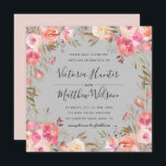 Blush Bloom Floral Wedding Invitation | Grijs Kaart<br><div class="desc">Deze Romantische Blush Bloom Wedding Invitation toont de geverfde waterverf bloemen in een blote roze en witte,  olijfgroene loof met handgeschreven letters. Voor meer geavanceerde aanpassing van dit ontwerp,  te klikken gelieve de knoop "aanpassen". Overeenkomende objecten zijn ook beschikbaar.</div>