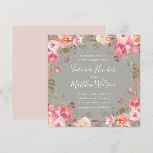 Blush Bloom Floral Wedding Invitation   Grijs Kaart