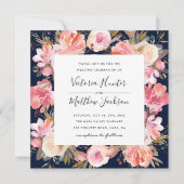 Blush Bloom Floral Wedding Invitation | marine Kaart (Voorkant)