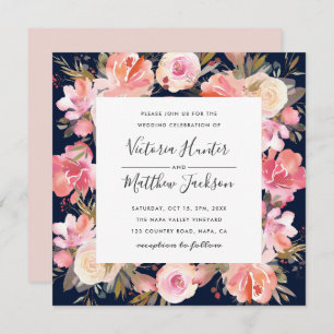 Blush Bloom Floral Wedding Invitation   marine Kaart
