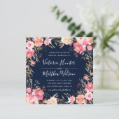 Blush Bloom Floral Wedding Invitation | marine Kaart (Staand voorkant)