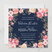Blush Bloom Floral Wedding Invitation | marine Kaart (Voorkant)