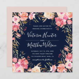 Blush Bloom Floral Wedding Invitation   marine Kaart