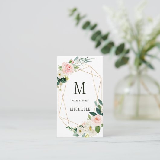 Blush bloom geometrisch goud Lijst monogram Visitekaartje (Staand voorkant)