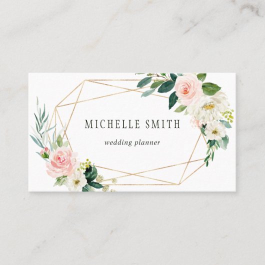 Blush Bloom Geometrisch Goud Lijst Visitekaartje (Voorkant)
