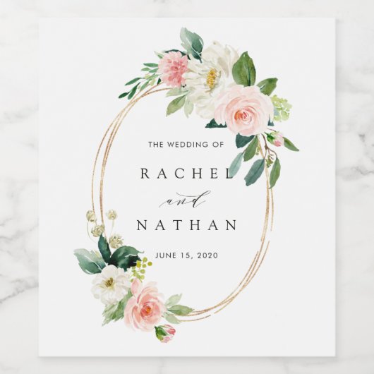 Blush bloom gouden ovale Lijst bruiloft Wijn Etiket (Enkel label)