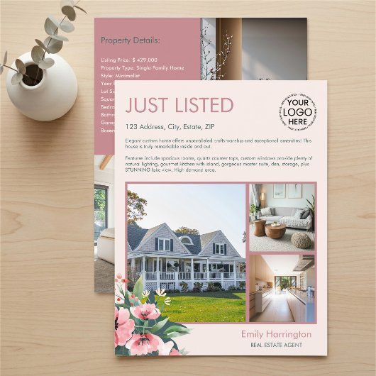 Blush Bloom Listing Roze Vastgoedmakelaar Flyer