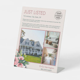 Blush Bloom Listing Roze Vastgoedmakelaar Reclamebord Met Voetstuk