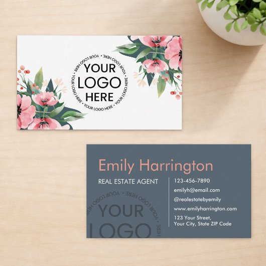 Blush Bloom Logo Grijs Makelaar Visitekaartje