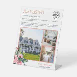 Blush Bloom Makelaardij Grijs Vastgoed Agent Reclamebord Met Voetstuk