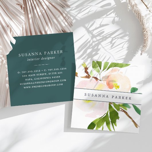 Blush Bloom | Moderne Waterverf Floral Vierkante Visitekaartje