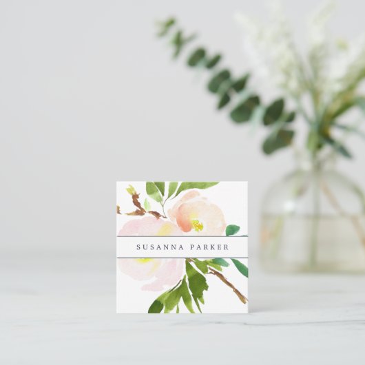 Blush Bloom | Moderne Waterverf Floral Vierkante Visitekaartje (Staand voorkant)