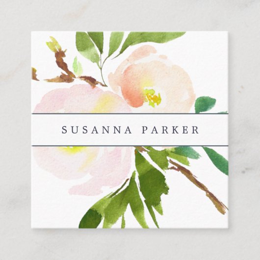 Blush Bloom | Moderne Waterverf Floral Vierkante Visitekaartje (Voorkant)