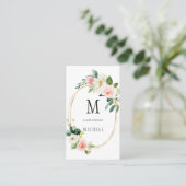 Blush Bloom Ovaal Goud Lijst Monogram Visitekaartje (Staand voorkant)
