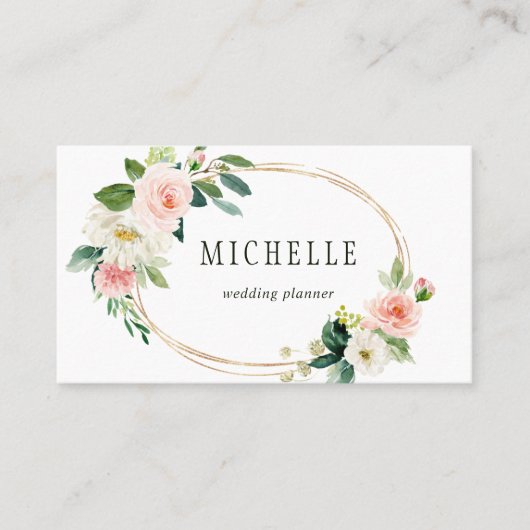 Blush Bloom Ovaal Goud Lijst Visitekaartje (Voorkant)