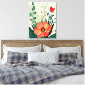 Blush Bloom: Perzik Bloem en bladeren Art Print (Insitu (Slaapkamer))
