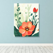 Blush Bloom: Perzik Bloem en bladeren Art Print (Insitu (Houten vloer))