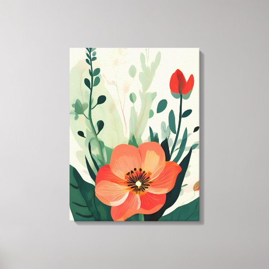 Blush Bloom: Perzik Bloem en bladeren Art Print (Voorkant)