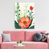 Blush Bloom: Perzik Bloem en bladeren Art Print (Insitu (Woonkamer))