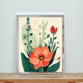 Blush Bloom: Perzik Bloem en bladeren Art Print Foto Afdruk