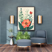 Blush Bloom: Perzik Bloem en bladeren Art Print Foto Afdruk