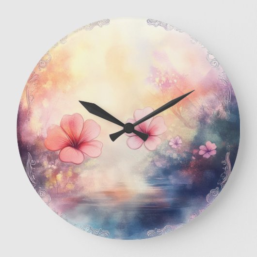 Blush Bloom – Waterverf Bloem Ronde Wandklok (Voorkant)