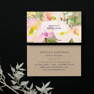 Blush Bloom Waterverf Floral Kraft Visitekaartje