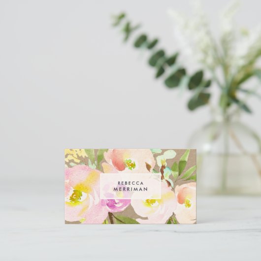 Blush Bloom | Waterverf Floral Kraft Visitekaartje (Staand voorkant)