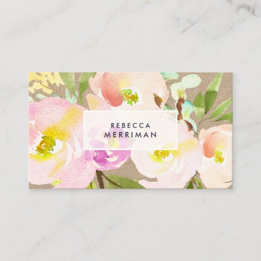 Blush Bloom | Waterverf Floral Kraft Visitekaartje (Voorkant)