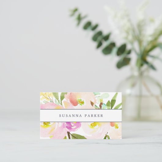 Blush Bloom | Waterverf Floral Visitekaartje (Staand voorkant)