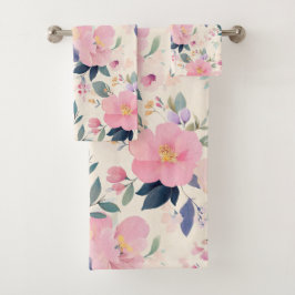 Blush & Bloom Zachte Bloemen Roze Perzik Waterverf Bad Handdoek
