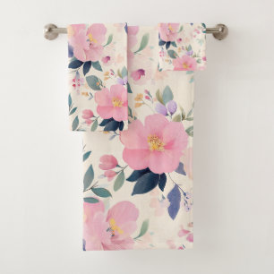 Blush & Bloom Zachte Bloemen Roze Perzik Waterverf Bad Handdoek