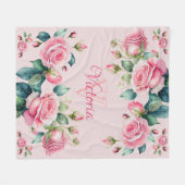 Blush Blooms: Een Waterverf Roos fleece deken (Voorkant (Horizontaal))